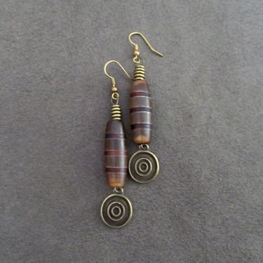 Tibetan agate and bronze earrings 