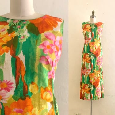 vintage 60's hawaiian floral maxi dress 