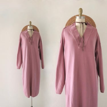 loose fit sweater sack dress - vintage 90s y2k mauve pink comfortable sweatshirt cotton long sleeve minimal long maxi 