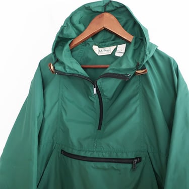 LL Bean jacket / green windbreaker / 1980s LL Bean green nylon anorak windbreaker hoodie jacket Medium 