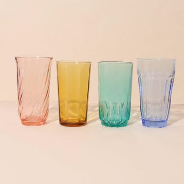 Multicolored Drinking Glasses, Vintage Rainbow Glass Set, Colored Glass Set 