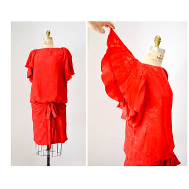 80s Vintage Red Silk Ruffle Dress Medium by | Hooked on Honey - Boca ...