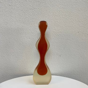 Wavy Lucite Vase with Painted Interior 