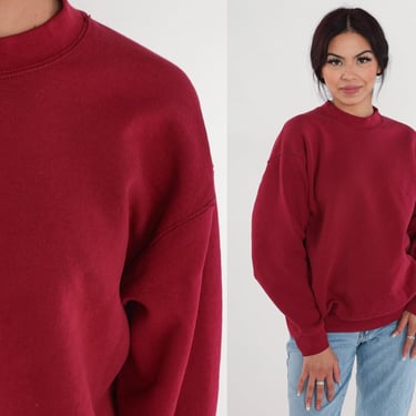 Dark Red Sweatshirt 90s Pullover Crewneck Sweatshirt Plain Solid Crew Neck Sweater Retro Blank Shirt Burgundy Athleisure Vintage 1990s Large 