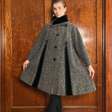 1956 Lilli Ann tweed and velvet swing coat 
