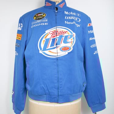 Blue Miller Embroidered Bomber Jacket for Women Nascar Racing Sports Streetwear Patches Embroidery 