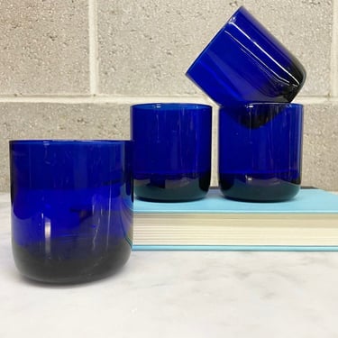 Vintage Whiskey Glasses retro 1980s Libbey + Metropolitan Blue + Set of 4 Matching + Tumblers + On the Rocks + Cocktail Glasses + Barware 