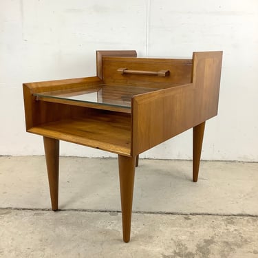 Mid-Century Two Tier Sculptural End Table with Glass Top 