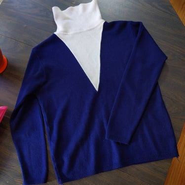 RESERVED for MIRANDA - Mod Navy White V Orlon Sweater 
