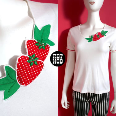 CUTE Vintage 70s 80s Strawberry Applique T-Shirt 
