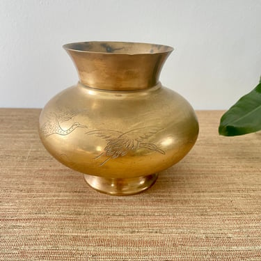 Vintage Brass Vase - Etched Birds Brass Vase - Solid Brass Vase with Etched Flying Birds - Brass Decor - Made in Seoul Korea 
