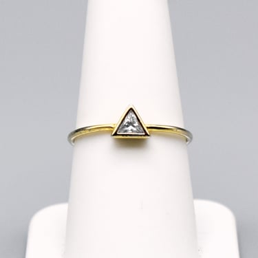 90's minimalist 925 silver vermeil crystal triangle ring, edgy size 7.75 sterling geometric stacker 