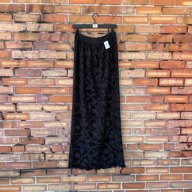 vintage 80s oscar de la renta black plisse maxi skirt / 26" s small 