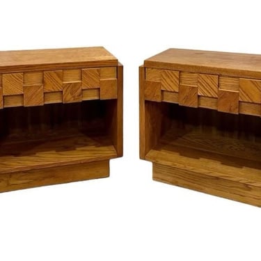 Free Shipping Within Continental US - Vintage Mid Century Modern Lane Brutalist End Table Set. Dovetail Drawers. 