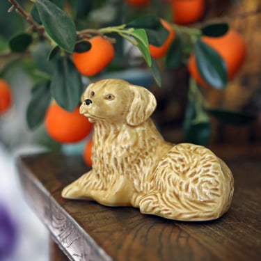 Vintage Glazed Ceramic Dog Figurine | Made in Brazil | Golden Retriever Style | Mid-Century Home Decor 