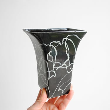 Vintage Mid Century Black and White Ceramic Squiggle Vase 