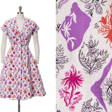 Vintage 1950s Dress Set | 50s HORROCKSES FASHIONS Matching Sundress Bolero Botanical Floral Printed Halter Fit and Flare Day Dress (medium) 