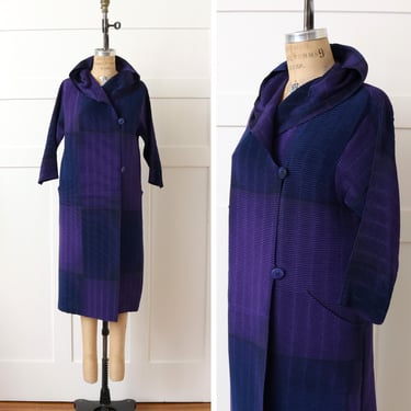 designer Issey Miyaki APOC pleated coat • dark purple dou-tone lightweight sculptural plissé coat 