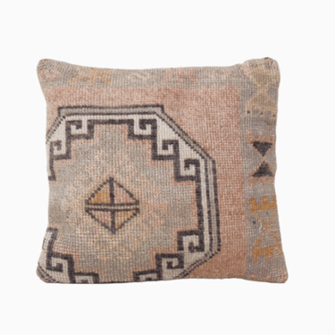Turkish Oushak Rug Pillow Copper Cover, Small Boho Woven| 12" x 12"