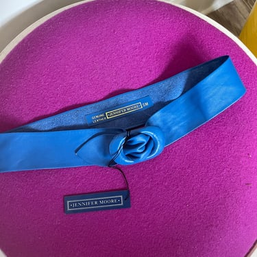 VTG 80s Deadstock Jennifer Moore Blue Leather Waist Belt 