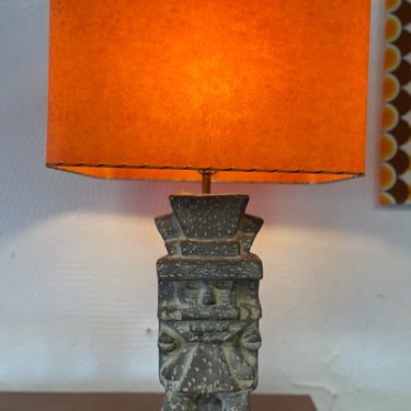 Vintage TLALOC Aztec ‘God of Rain’ Table Lamp with Fiberglass Shade