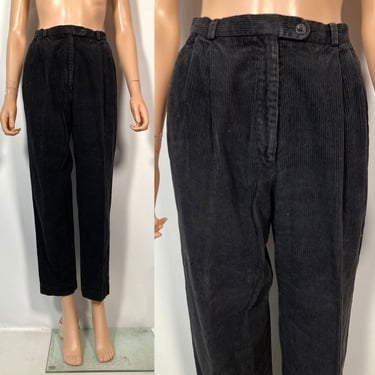 Vintage 90s Black Corduroy Pleat Front Trousers Size 25 x 27 