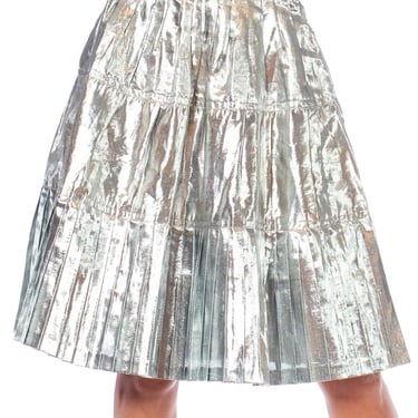 1970S Yamamoto Kansai Silver Poly/Lurex Lamé Pleated Skirt 