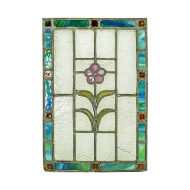 Unframed Floral Chunk Jewels Leaded Stained Glass Panel