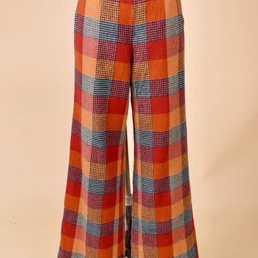Super Wide Leg Wool Multi-Plaid Patchwork Pants By Pendleton