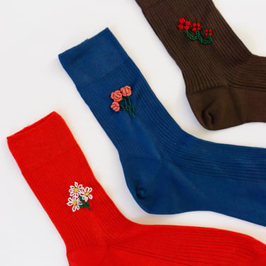 Floral Embroidered Sock