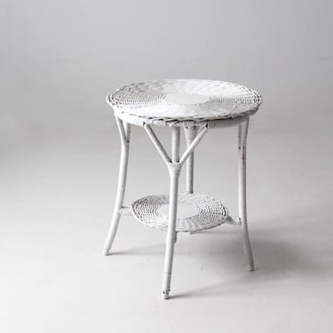 antique white wicker side table 