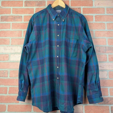 Vintage 70s or 80s Made in USA Pendleton ORIGINAL Wool Plaid Button Down Work Shirt - Extra Large 