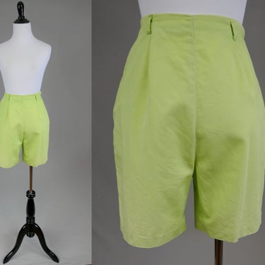 60s Light Green Shorts - 26" waist - High Waisted - Cotton - Side Metal Zipper - Vintage 1960s 