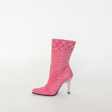 Pink Suede Chrome Heel  Boots (6.5-7)