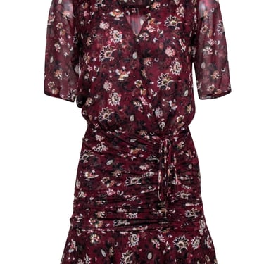 Veronica Beard - Maroon Floral Short Sleeve Wrap Dress Sz 0