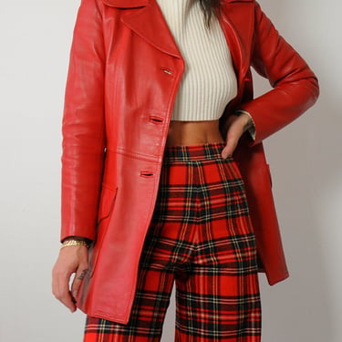 1970's Lipstick Red Leather Jacket