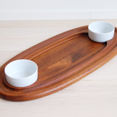 Danish Modern Dansk Designs Oval Teak Serving Tray Platter with Bowls Jens Quistgaard 