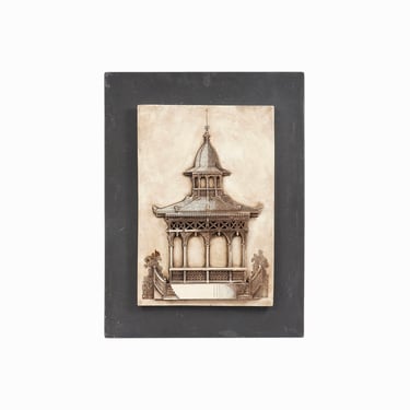 Chinese Pagoda House Composite Relief Wall Sculpture 