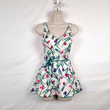 Vintage 80s Floral Skirted Swimsuit, Size Medium 