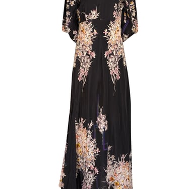 Robert Graham - Black & Multi Color Floral Long Sleeve Maxi Dress Sz M