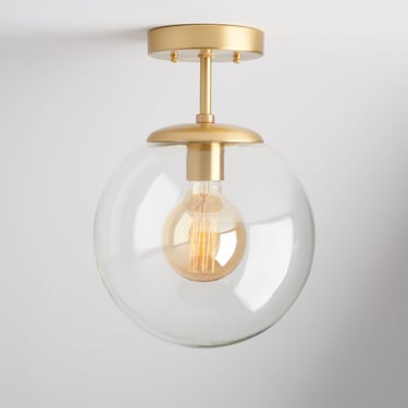 Mid Century Modern - Semi Flush Classic Light Fixture - 8 Inch Hand Blown Glass Globe 