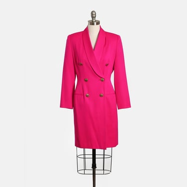 Hot pink suit dress | Vintage 90s pink tuxedo wool suit dress 