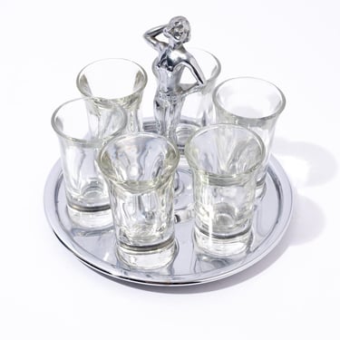 Curvy Lady Shot Glass Holder With Glasses, Bar Caddy, Art Deco, Farberware 