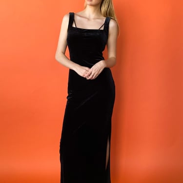 1990s Elegant Black Velvet Dress, sz. XS/S