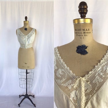 Vintage Edwardian CorsetCover  | Vintage cotton Irish lace corset cover | Late Edwardian ivory crochet lace tank top 