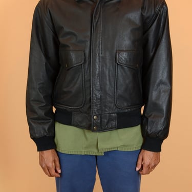 Vintage Black Leather Aviator Flight Jacket | Large Oversize 