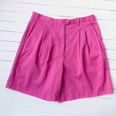 high waisted shorts | 80s 90s vintage hot pink cotton pleated trouser shorts 