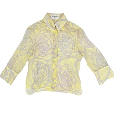 Chanel Yellow Floral Button-Down Top