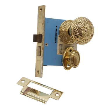 Repro Polished Brass 4 Fold Door Knob Right Hand Privacy Door Lock Set