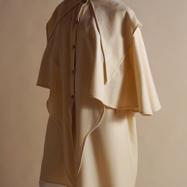 1980s Emanuel Ungaro layered wool cape in cream with handkerchief 